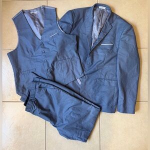 Wehilion Men's 3 Piece Suit Formal Wedding Jacket Vest Trousers Denim Blue XXL